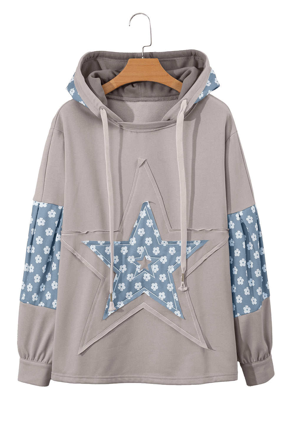 Delicacy Floral Patchwork Star Pattern Drawstring Hoodie