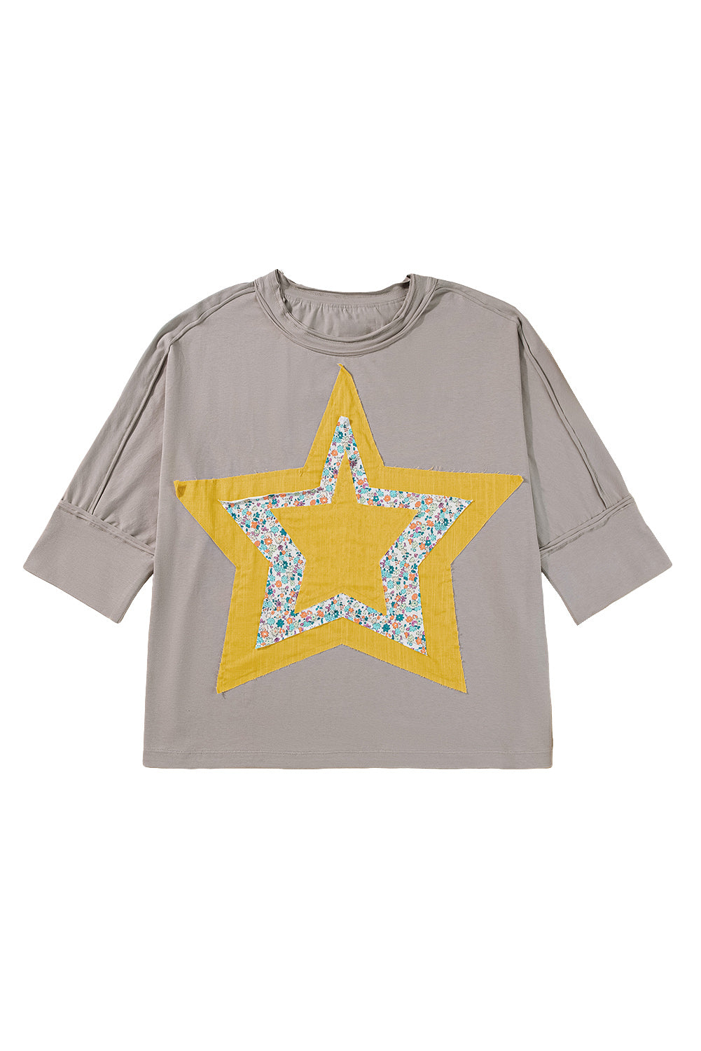 Rose Tan Floral Star Patched Exposed Seam Top