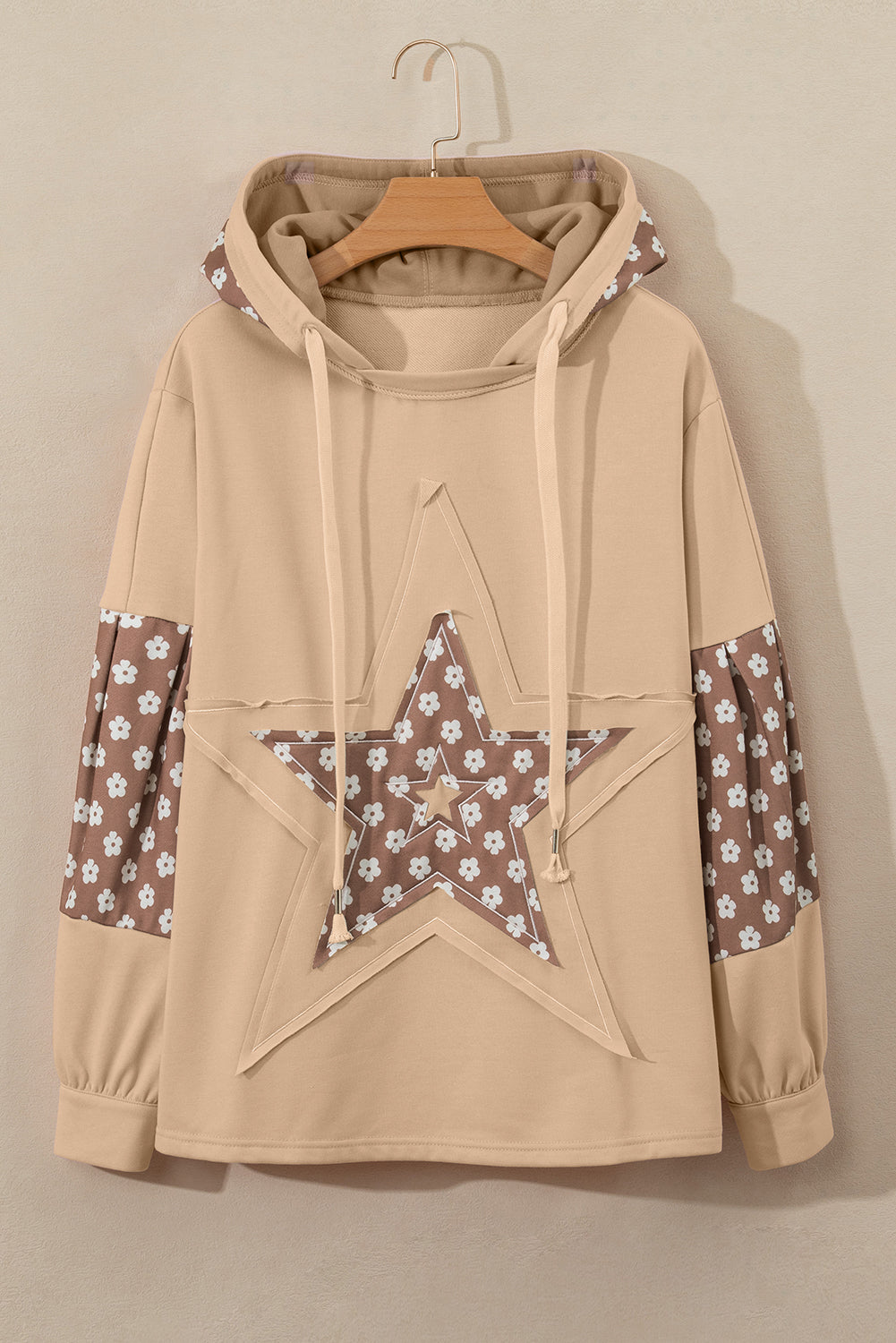 Delicacy Floral Patchwork Star Pattern Drawstring Hoodie